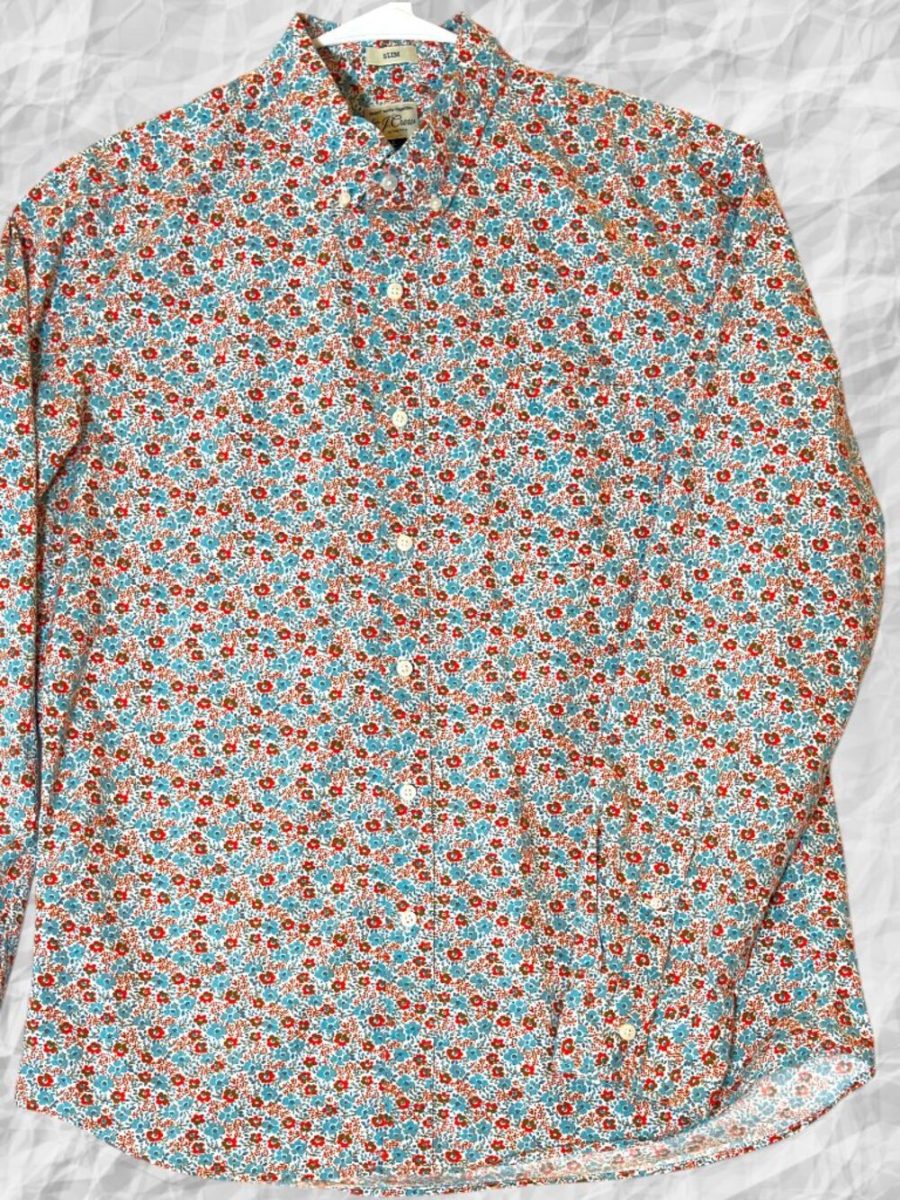 J. Crew Secret Wash Stretch Slim Men's L Floral Button Up Shirt Long Sleeve